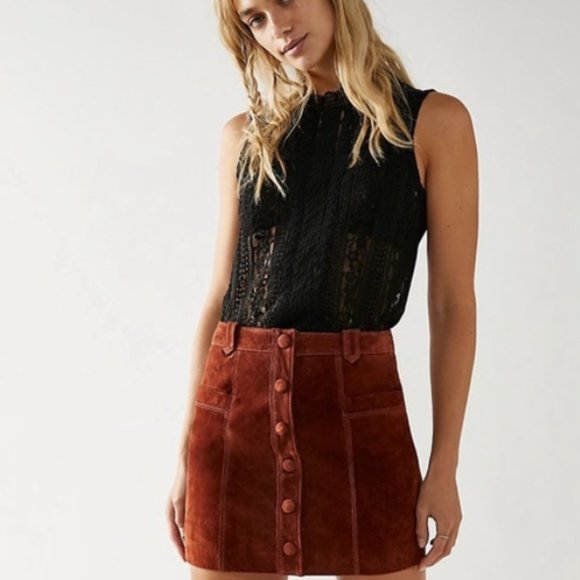 GENUINE SUEDE New w/ Tags FREE PEOPLE x Blank NYC SUN VALLEY SKIRT Size 31 US 12 - Picture 1 of 11